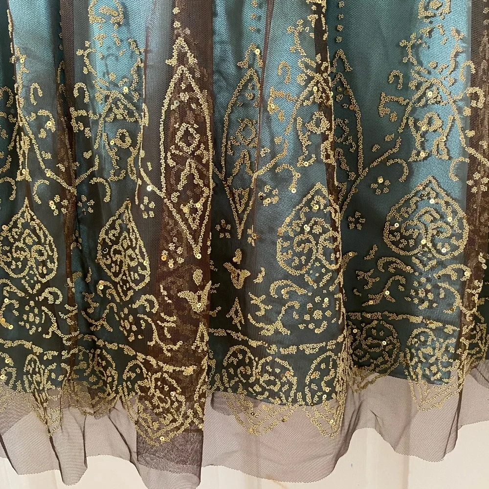 Adrianna Papell Boutique Elegant Teal and Gold Dress - Picture 4 of 14